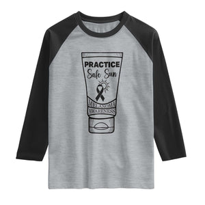 Skin Cancer Prevention Raglan Shirt Practice Safe Sun Awareness Gift TS12 Heather Gray Black Print Your Wear