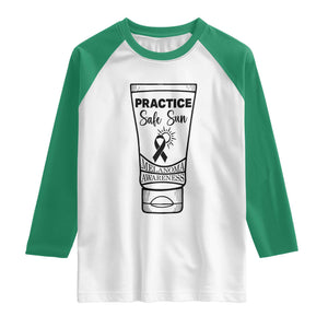Skin Cancer Prevention Raglan Shirt Practice Safe Sun Awareness Gift TS12 White Kelly Green Print Your Wear
