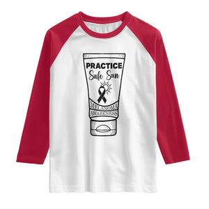 Skin Cancer Prevention Raglan Shirt Practice Safe Sun Awareness Gift TS12 White Red Print Your Wear