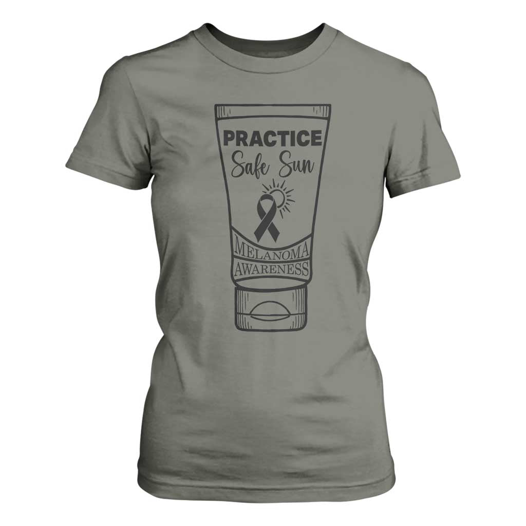 Skin Cancer Prevention T Shirt For Women Practice Safe Sun Awareness Gift TS12 Military Green Print Your Wear