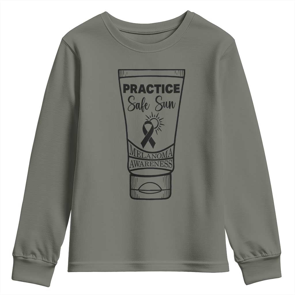 Skin Cancer Prevention Youth Sweatshirt Practice Safe Sun Awareness Gift TS12 Military Green Print Your Wear