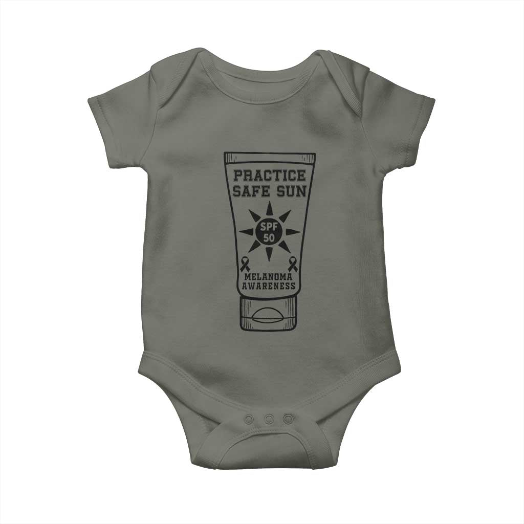 Practice Safe Sun Baby Onesie Funny Melanoma Skin Cancer Graphic TS12 Military Green Print Your Wear