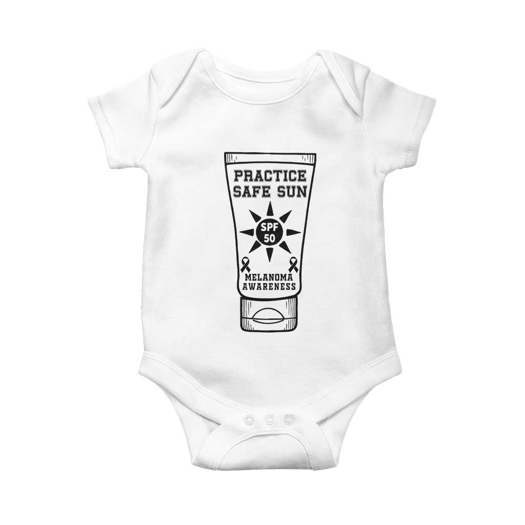 Practice Safe Sun Baby Onesie Funny Melanoma Skin Cancer Graphic TS12 White Print Your Wear