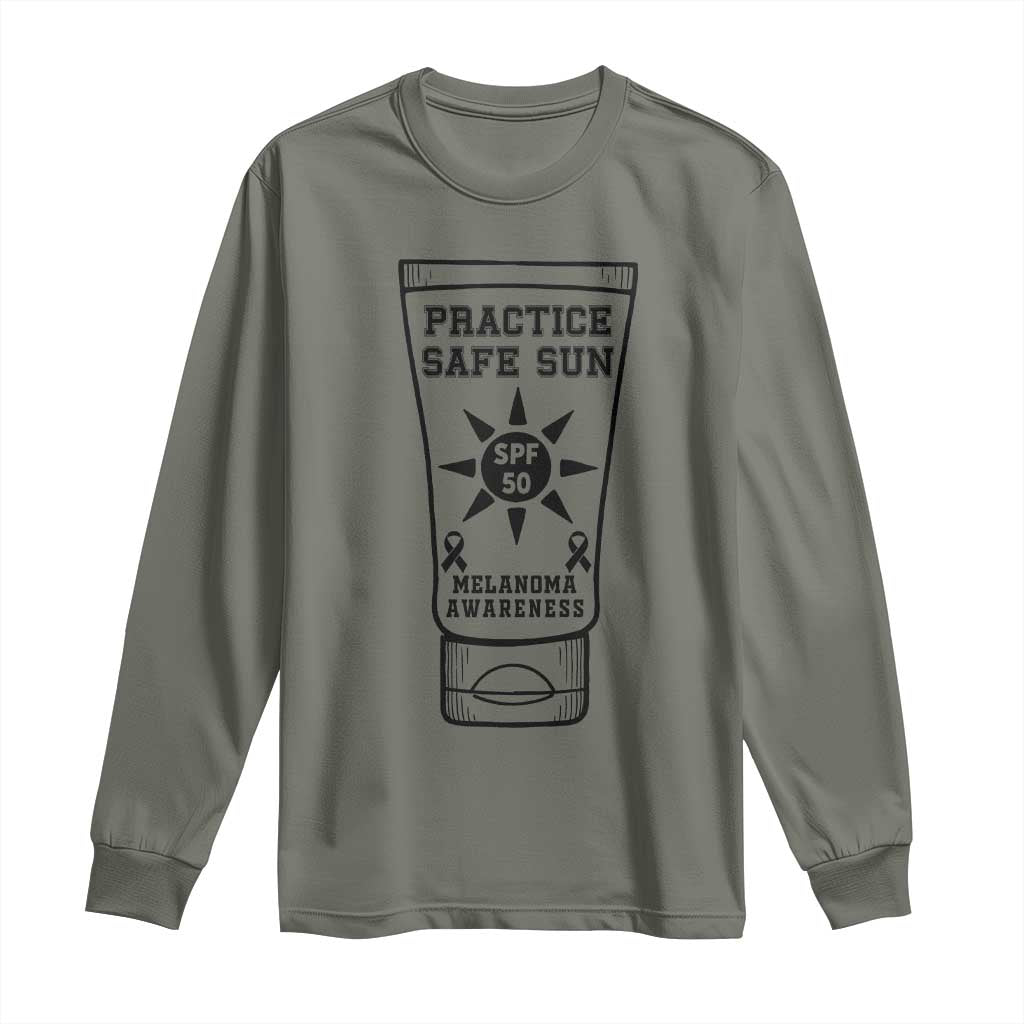 Practice Safe Sun Long Sleeve Shirt Funny Melanoma Skin Cancer Graphic TS12 Military Green Print Your Wear