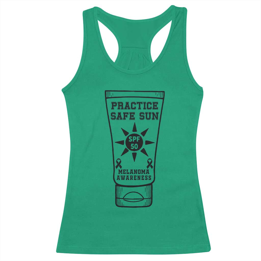 Practice Safe Sun Racerback Tank Top Funny Melanoma Skin Cancer Graphic TS12 Irish Green Print Your Wear