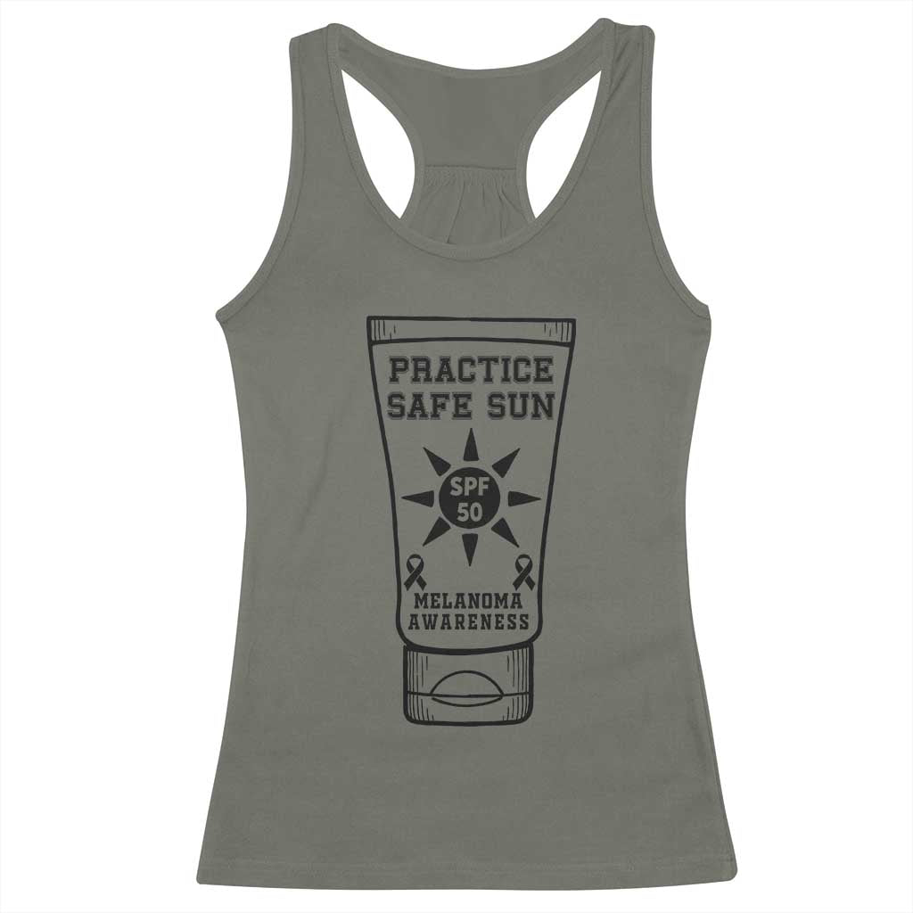 Practice Safe Sun Racerback Tank Top Funny Melanoma Skin Cancer Graphic TS12 Military Green Print Your Wear