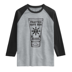 Practice Safe Sun Raglan Shirt Funny Melanoma Skin Cancer Graphic TS12 Heather Gray Black Print Your Wear