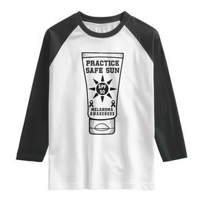Practice Safe Sun Raglan Shirt Funny Melanoma Skin Cancer Graphic TS12 White Black Print Your Wear