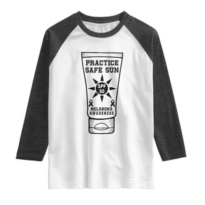 Practice Safe Sun Raglan Shirt Funny Melanoma Skin Cancer Graphic TS12 White Heather Charcoal Print Your Wear