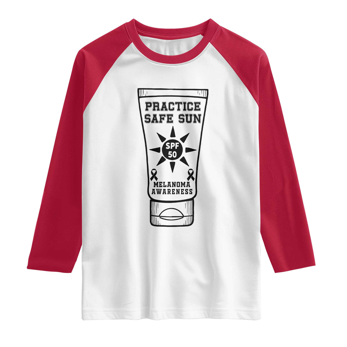 Practice Safe Sun Raglan Shirt Funny Melanoma Skin Cancer Graphic TS12 White Red Print Your Wear
