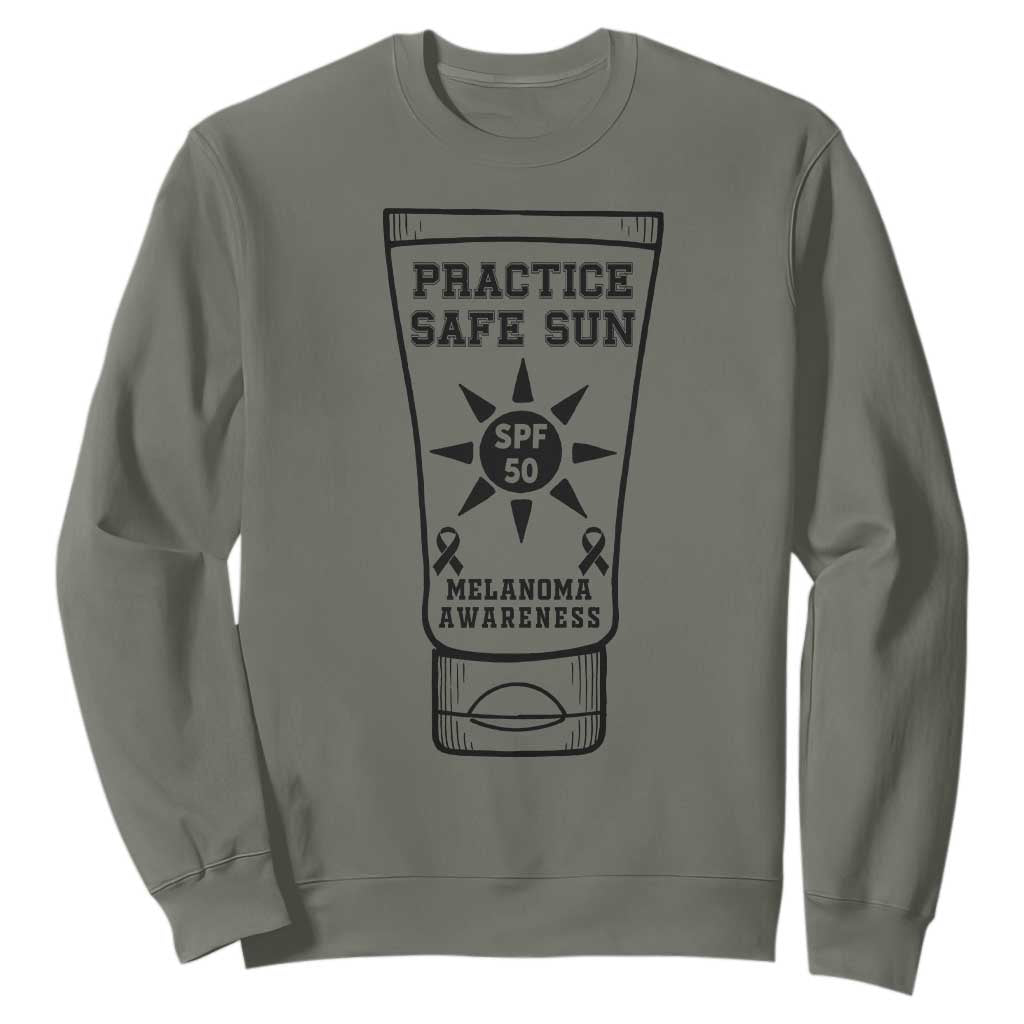 Practice Safe Sun Sweatshirt Funny Melanoma Skin Cancer Graphic TS12 Military Green Print Your Wear