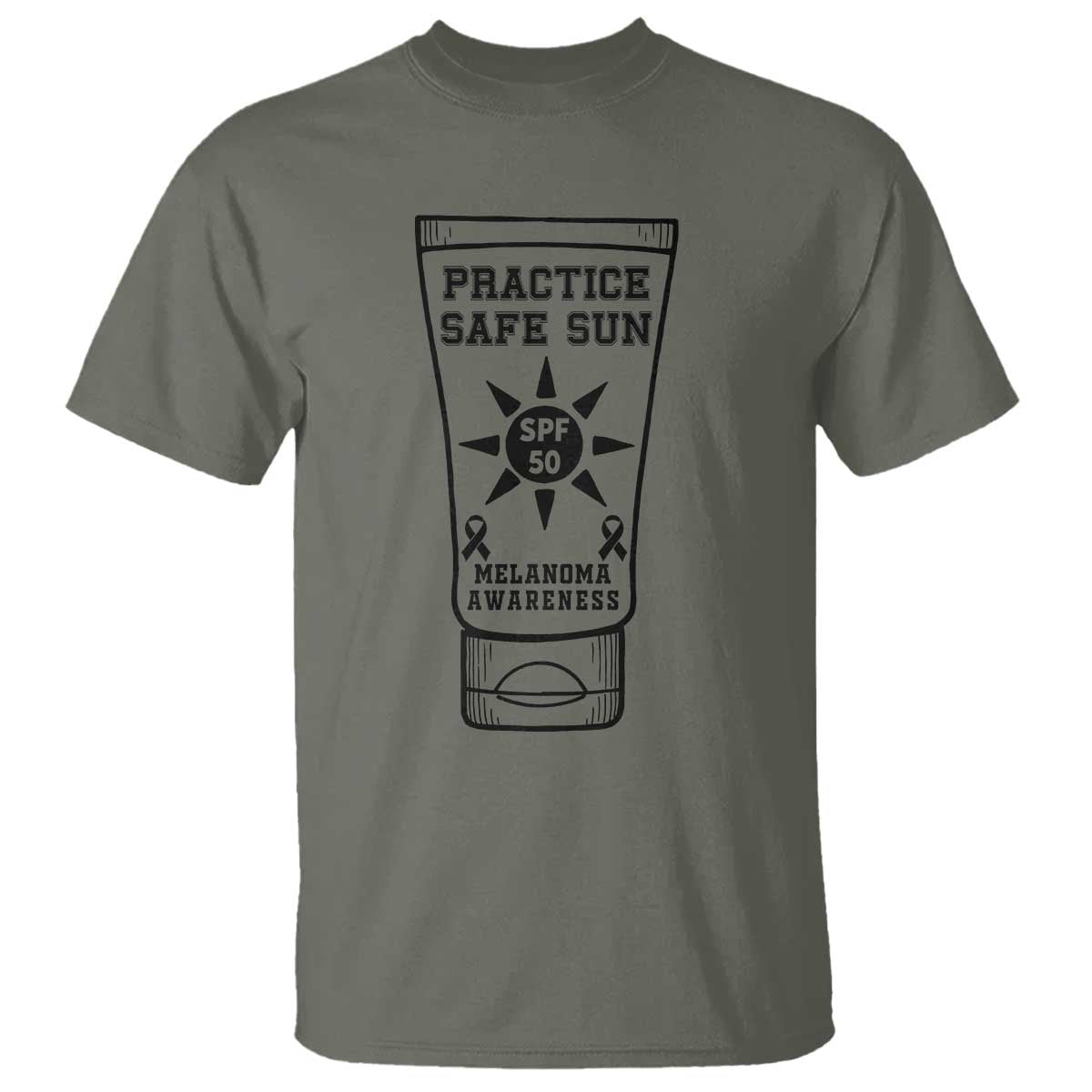 Practice Safe Sun T Shirt Funny Melanoma Skin Cancer Graphic TS12 Military Green Print Your Wear