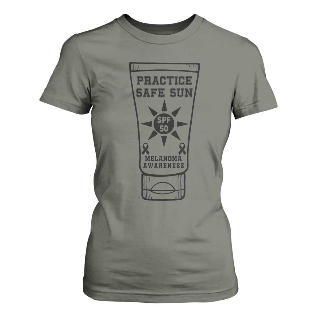 Practice Safe Sun T Shirt For Women Funny Melanoma Skin Cancer Graphic TS12 Military Green Print Your Wear