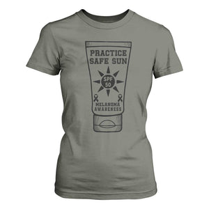 Practice Safe Sun T Shirt For Women Funny Melanoma Skin Cancer Graphic TS12 Military Green Print Your Wear