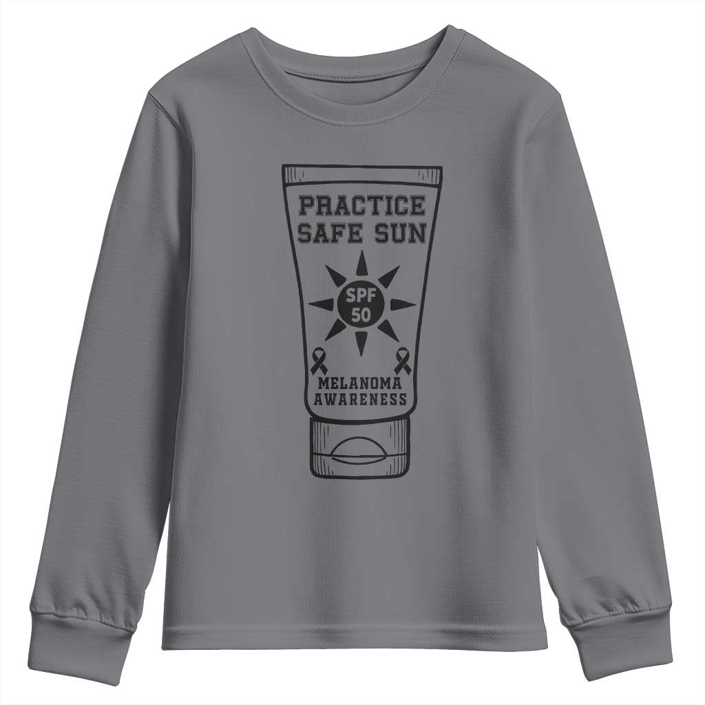 Practice Safe Sun Youth Sweatshirt Funny Melanoma Skin Cancer Graphic TS12 Charcoal Print Your Wear