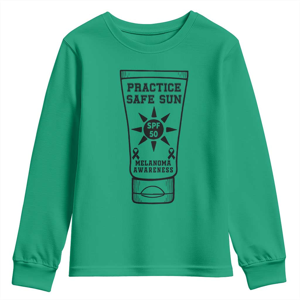 Practice Safe Sun Youth Sweatshirt Funny Melanoma Skin Cancer Graphic TS12 Irish Green Print Your Wear