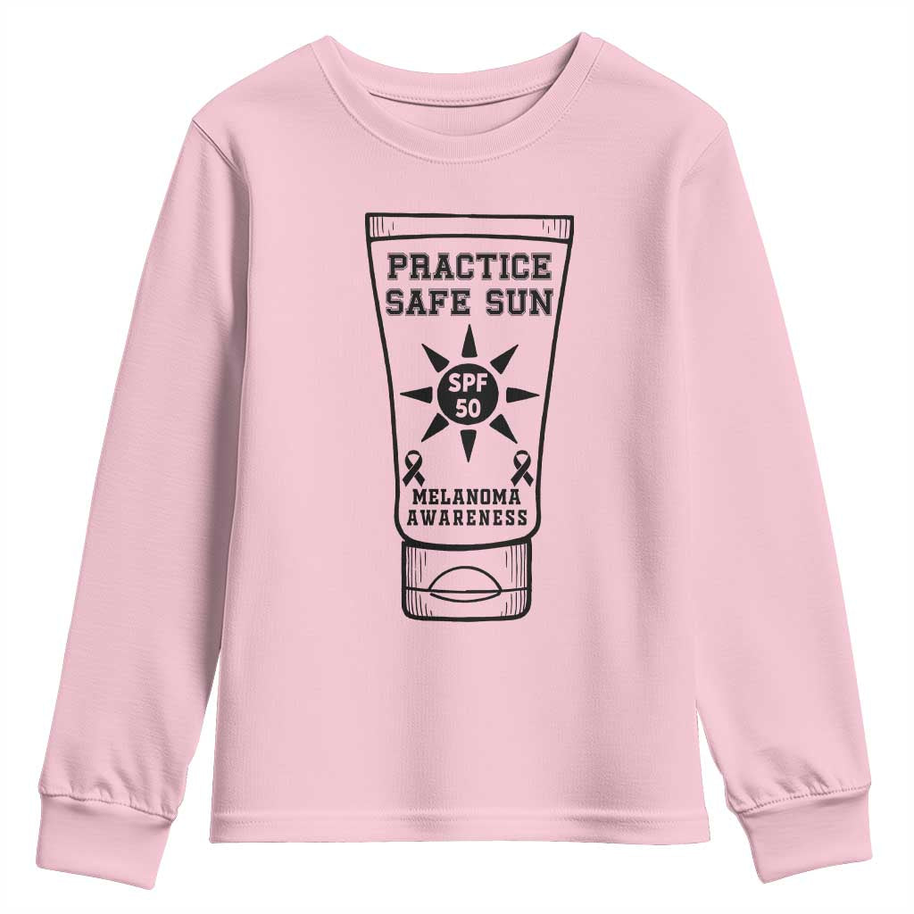 Practice Safe Sun Youth Sweatshirt Funny Melanoma Skin Cancer Graphic TS12 Light Pink Print Your Wear