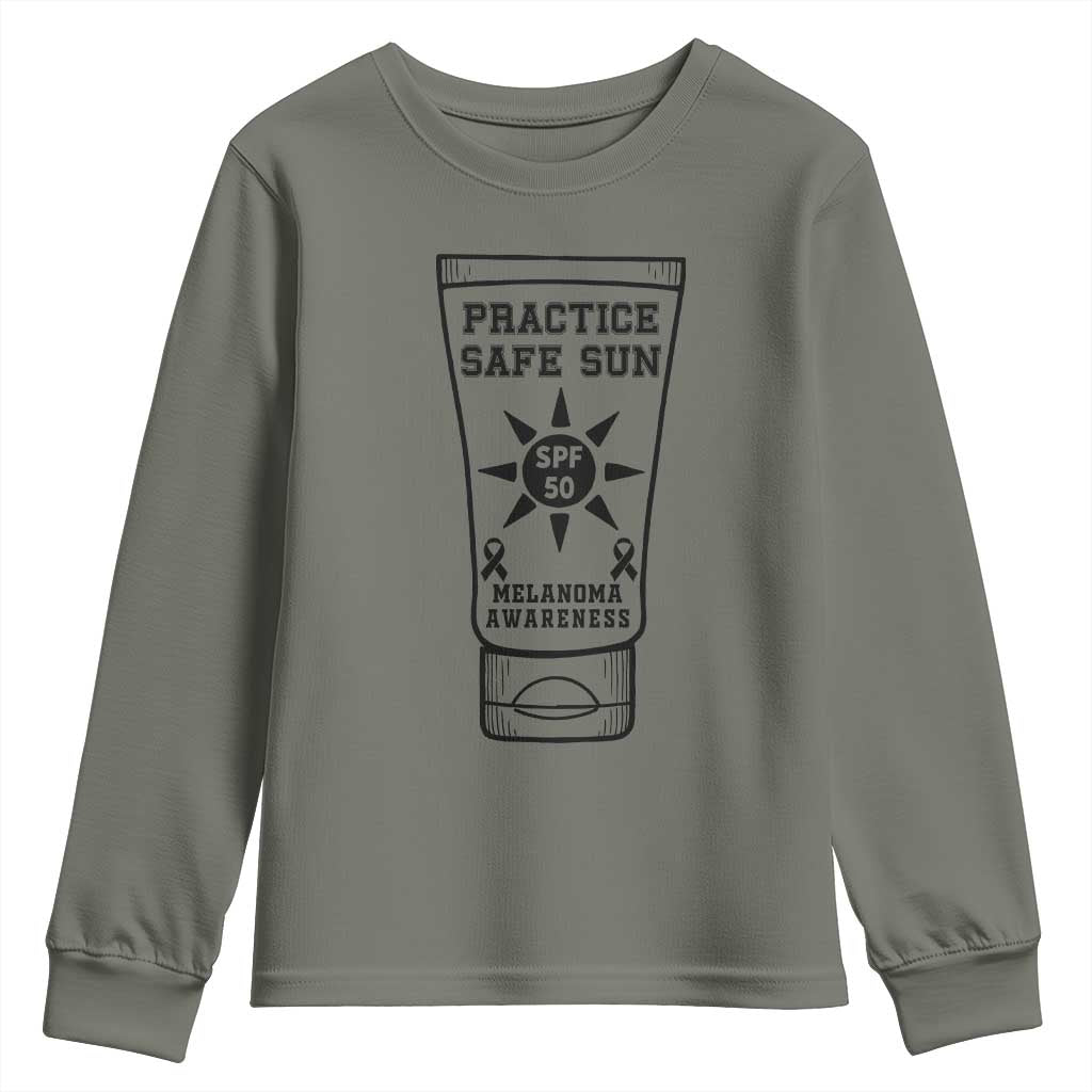 Practice Safe Sun Youth Sweatshirt Funny Melanoma Skin Cancer Graphic TS12 Military Green Print Your Wear