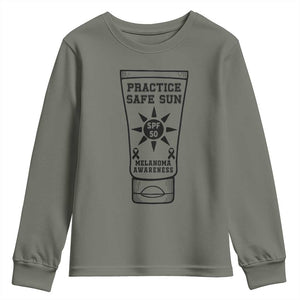 Practice Safe Sun Youth Sweatshirt Funny Melanoma Skin Cancer Graphic TS12 Military Green Print Your Wear