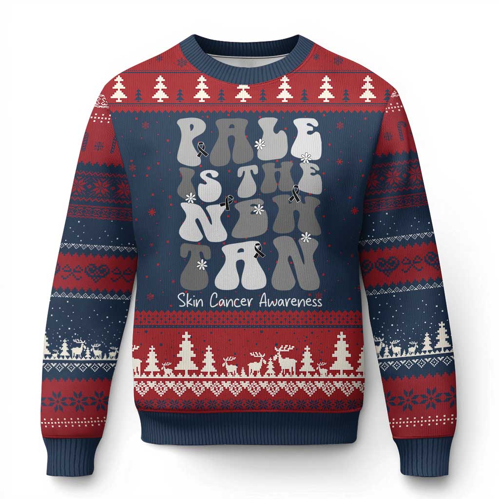 Skin Cancer Warrior Ugly Christmas Sweater Pale Is The New Tan TS12 Navy Red Print Your Wear