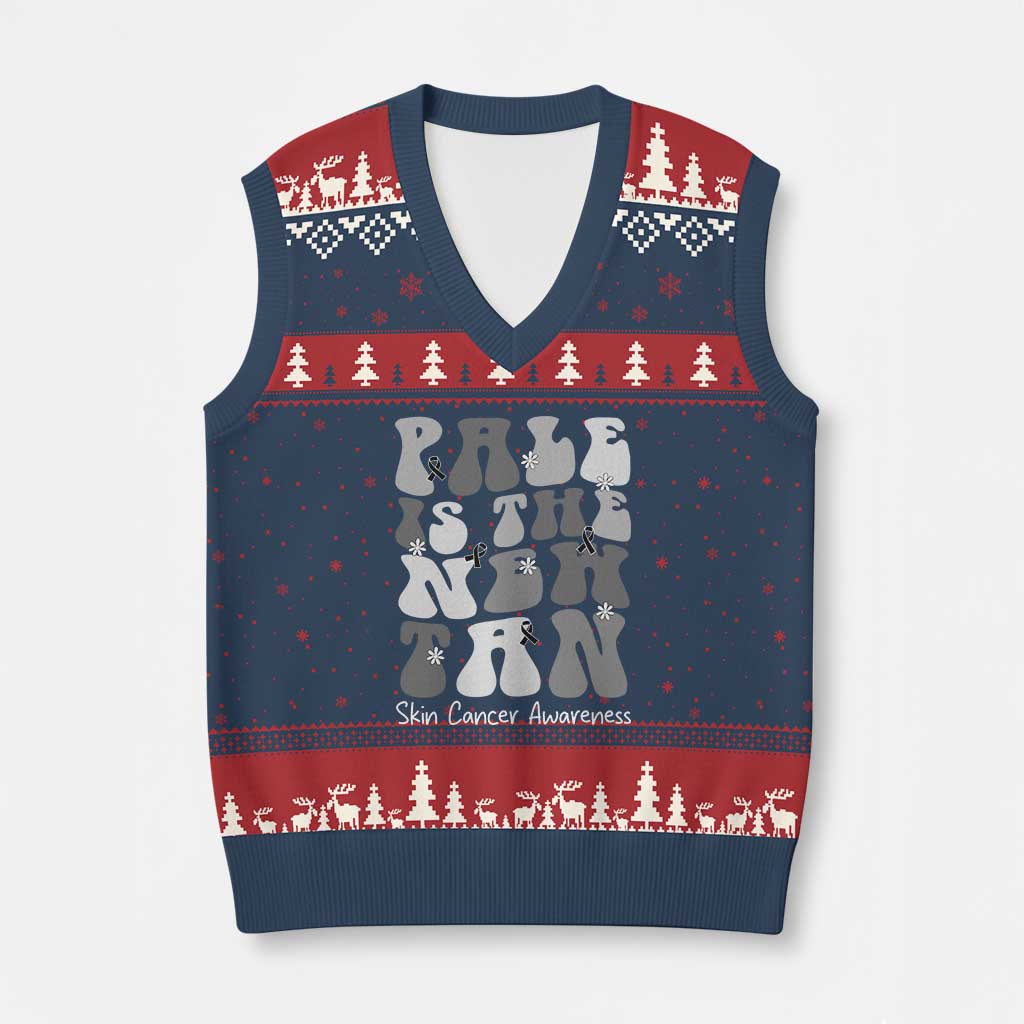 Skin Cancer Warrior V-Neck Knit Sweater Vest Pale Is The New Tan TS12 Navy Red Print Your Wear