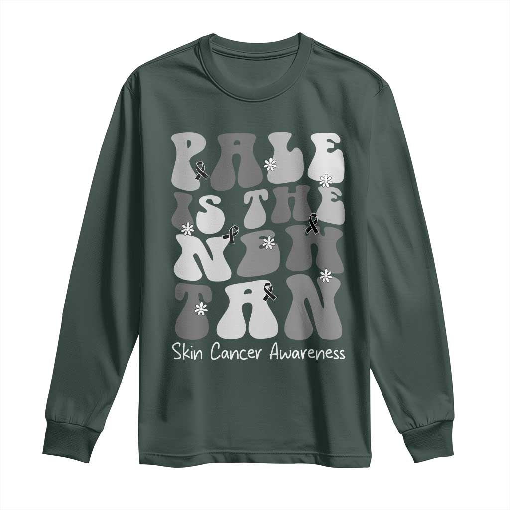 Skin Cancer Warrior Long Sleeve Shirt Pale Is The New Tan TS12 Dark Forest Green Print Your Wear