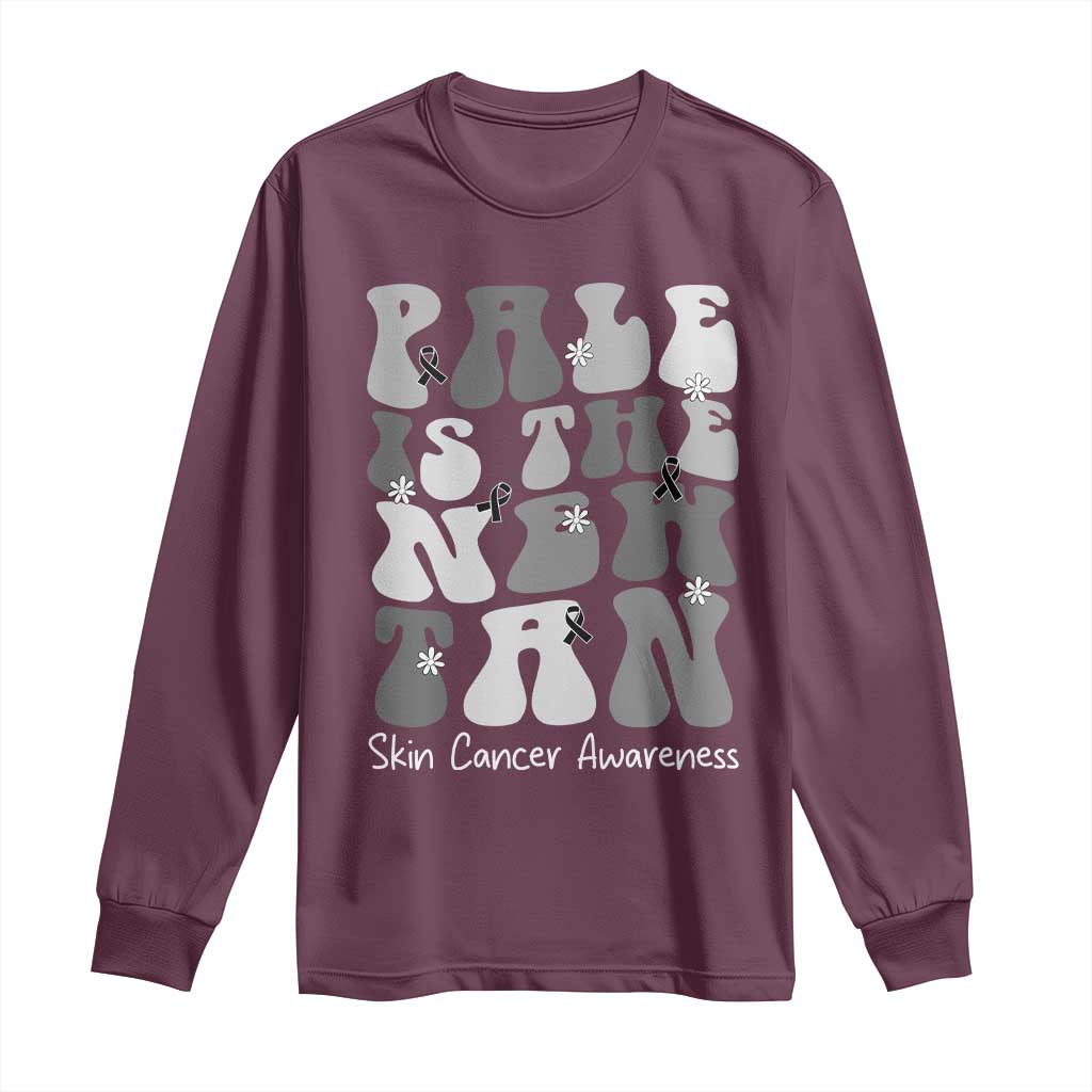 Skin Cancer Warrior Long Sleeve Shirt Pale Is The New Tan TS12 Maroon Print Your Wear