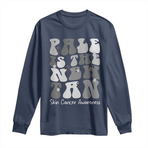 Skin Cancer Warrior Long Sleeve Shirt Pale Is The New Tan TS12 Navy Print Your Wear