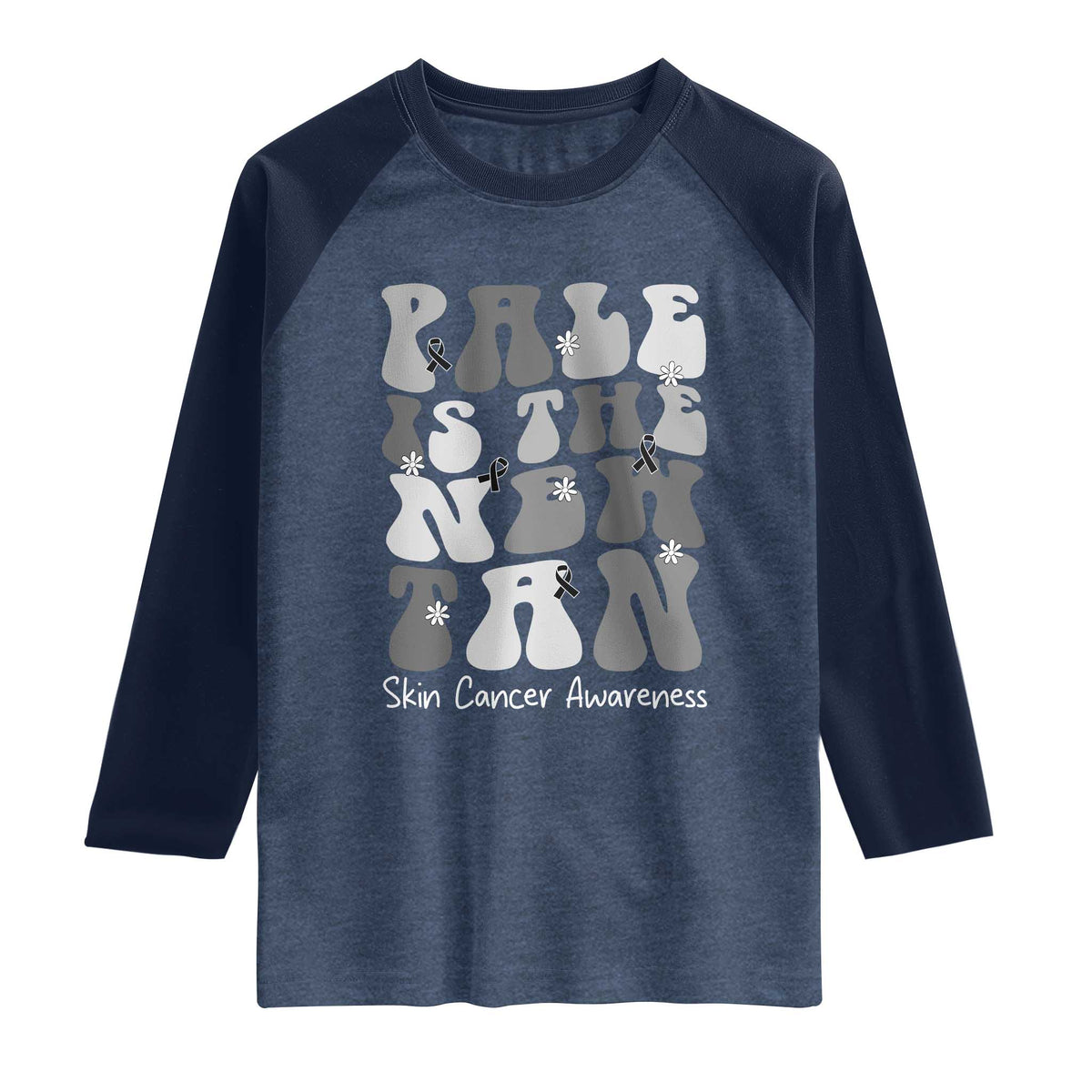 Skin Cancer Warrior Raglan Shirt Pale Is The New Tan TS12 Heather Denim Navy Print Your Wear