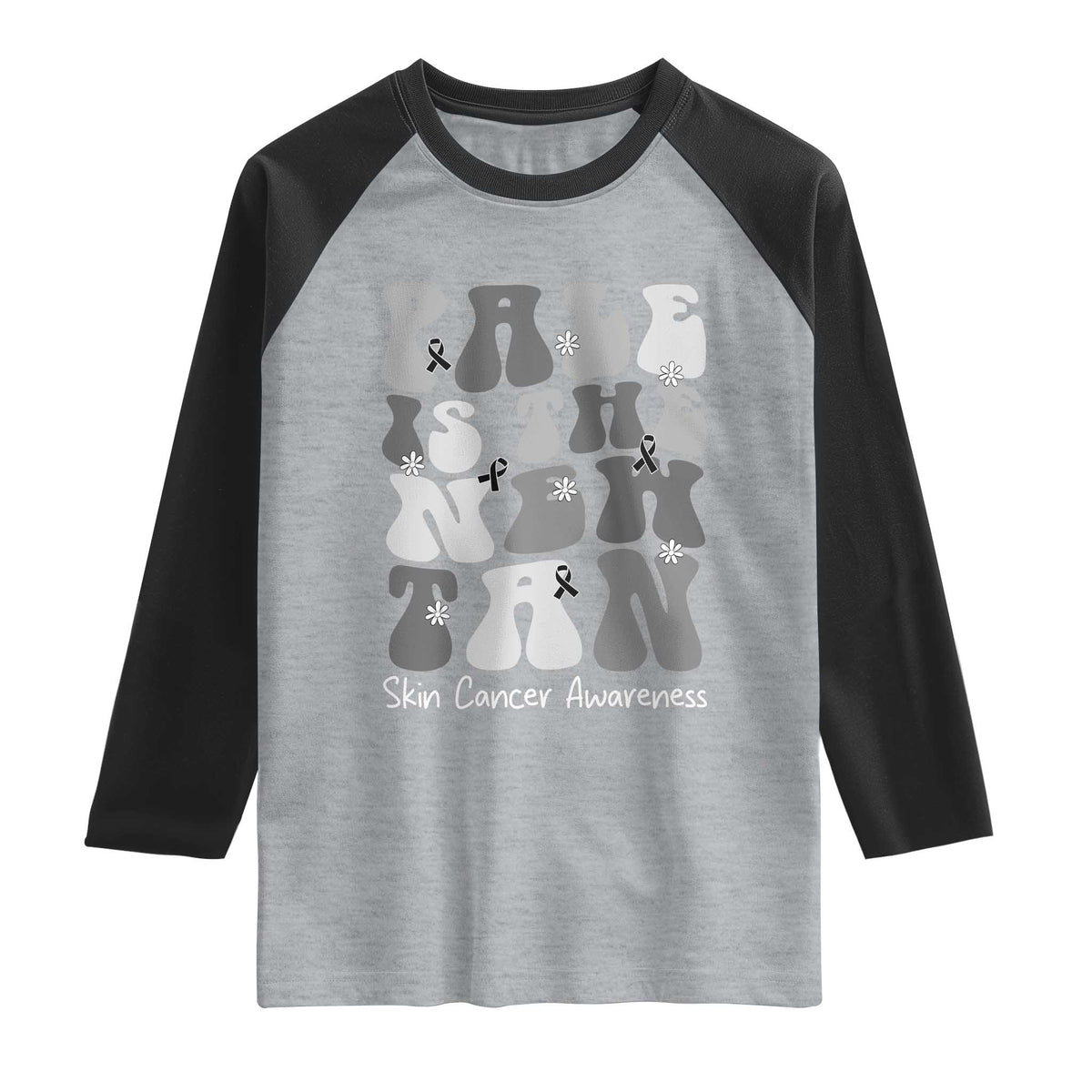 Skin Cancer Warrior Raglan Shirt Pale Is The New Tan TS12 Heather Gray Black Print Your Wear