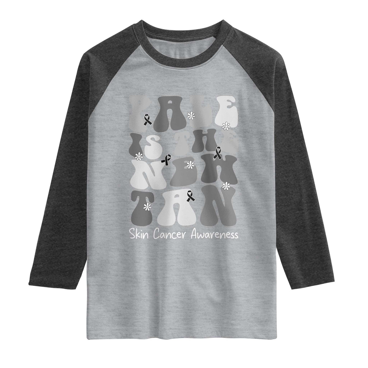 Skin Cancer Warrior Raglan Shirt Pale Is The New Tan TS12 Heather Gray Heather Charcoal Print Your Wear