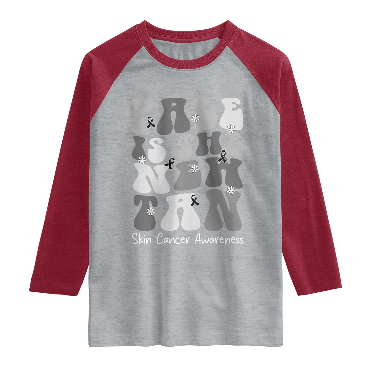 Skin Cancer Warrior Raglan Shirt Pale Is The New Tan TS12 Heather Gray Heather Red Print Your Wear