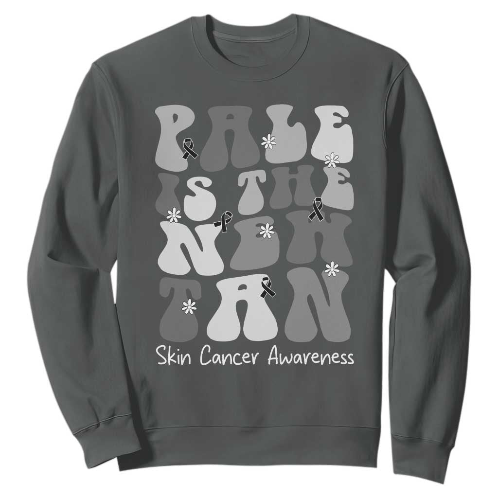 Skin Cancer Warrior Sweatshirt Pale Is The New Tan TS12 Dark Heather Print Your Wear
