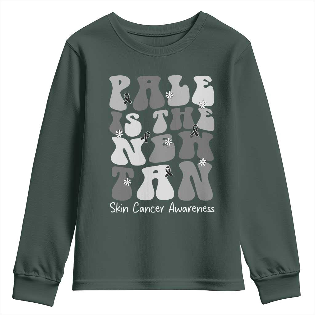 Skin Cancer Warrior Youth Sweatshirt Pale Is The New Tan TS12 Dark Forest Green Print Your Wear