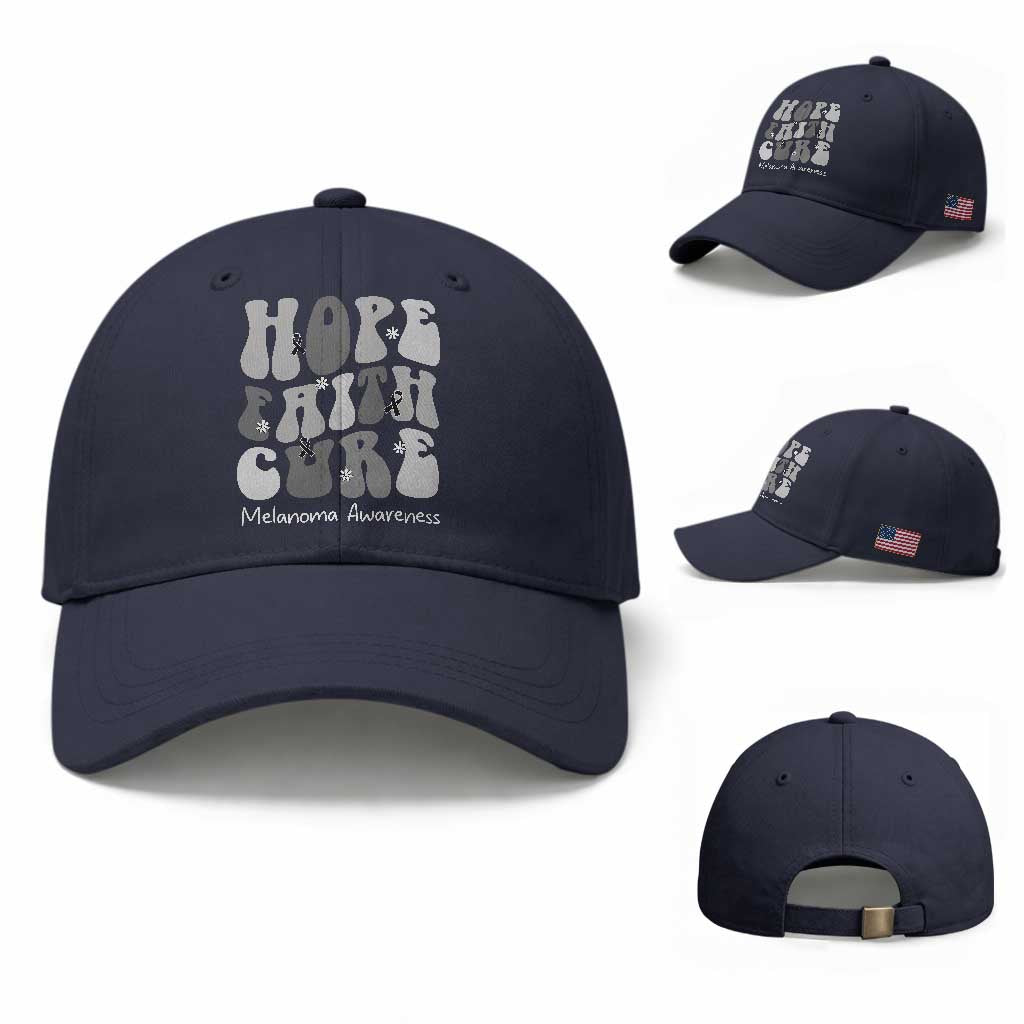 Faith Hope Cure Melanoma Awareness Baseball Cap Skin Cancer Fighter TS12 Baseball Cap Universal Fit Navy Print Your Wear