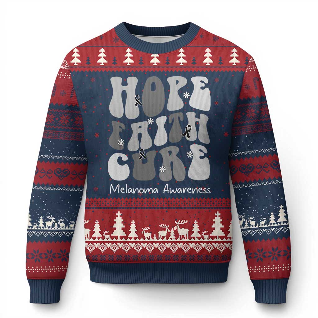 Faith Hope Cure Melanoma Awareness Ugly Christmas Sweater Skin Cancer Fighter TS12 Navy Red Print Your Wear