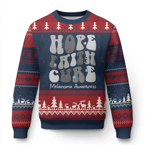 Faith Hope Cure Melanoma Awareness Ugly Christmas Sweater Skin Cancer Fighter TS12 Navy Red Print Your Wear