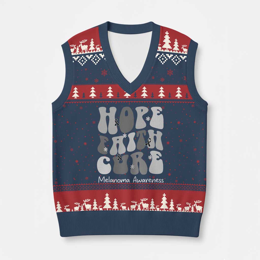 Faith Hope Cure Melanoma Awareness V-Neck Knit Sweater Vest Skin Cancer Fighter TS12 Navy Red Print Your Wear