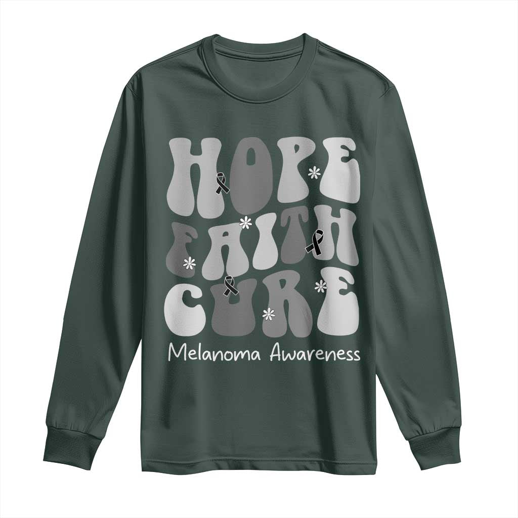 Faith Hope Cure Melanoma Awareness Long Sleeve Shirt Skin Cancer Fighter TS12 Dark Forest Green Print Your Wear