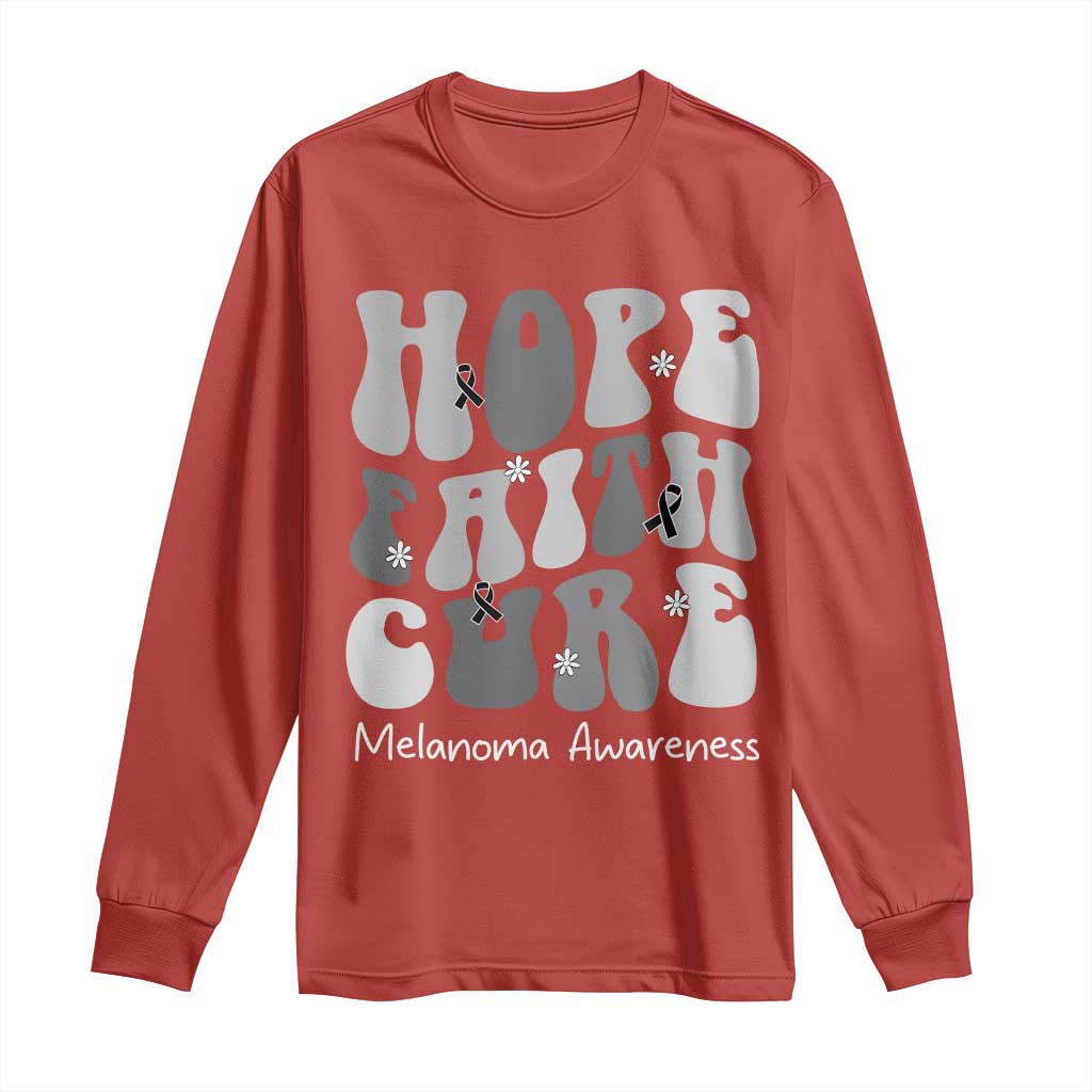 Faith Hope Cure Melanoma Awareness Long Sleeve Shirt Skin Cancer Fighter TS12 Red Print Your Wear