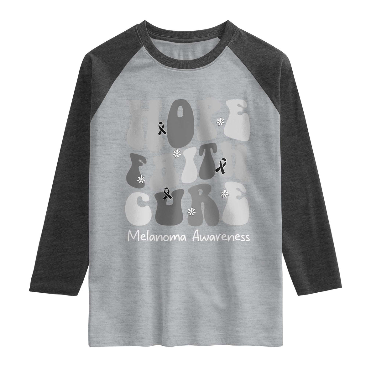 Faith Hope Cure Melanoma Awareness Raglan Shirt Skin Cancer Fighter TS12 Heather Gray Heather Charcoal Print Your Wear