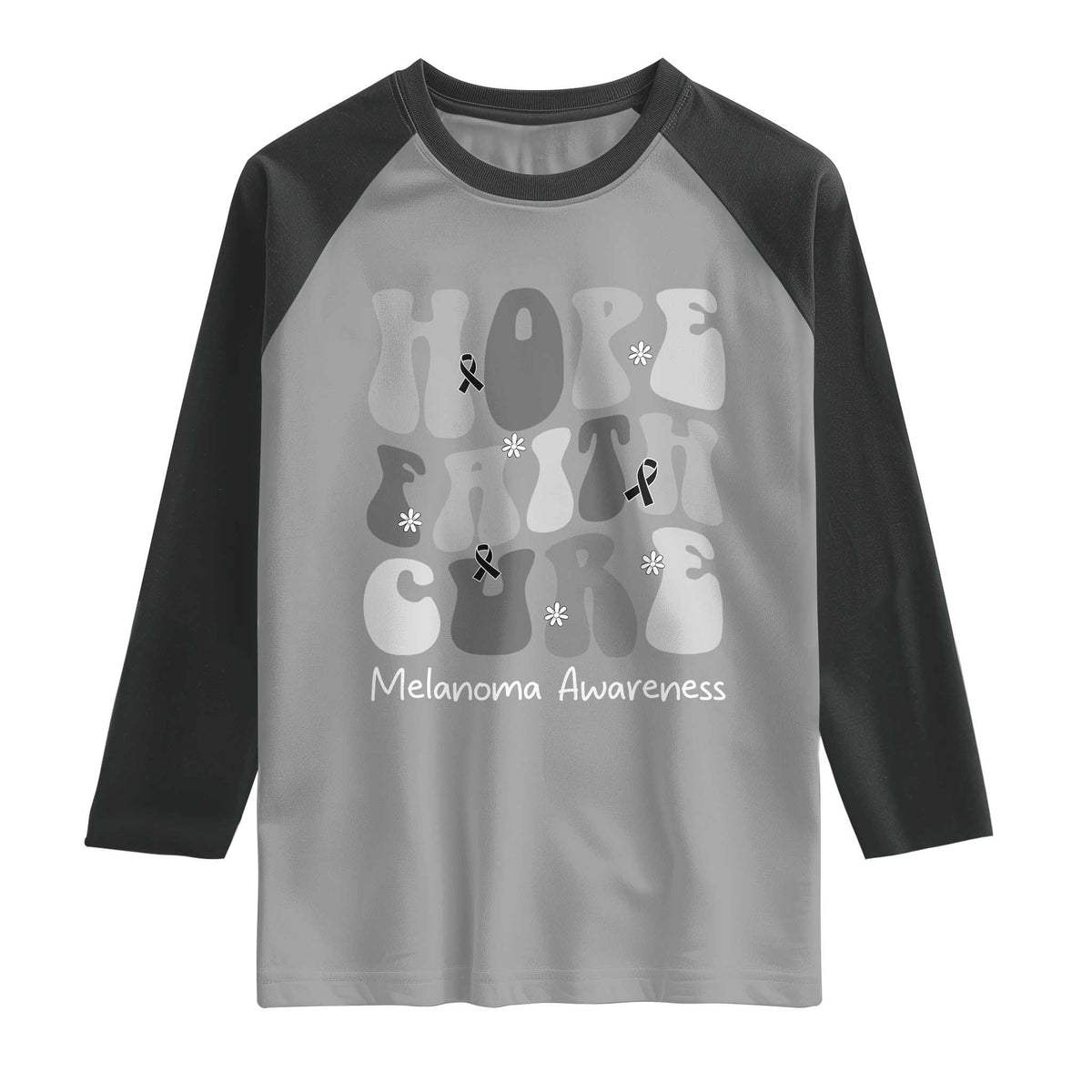Faith Hope Cure Melanoma Awareness Raglan Shirt Skin Cancer Fighter TS12 Sport Gray Black Print Your Wear