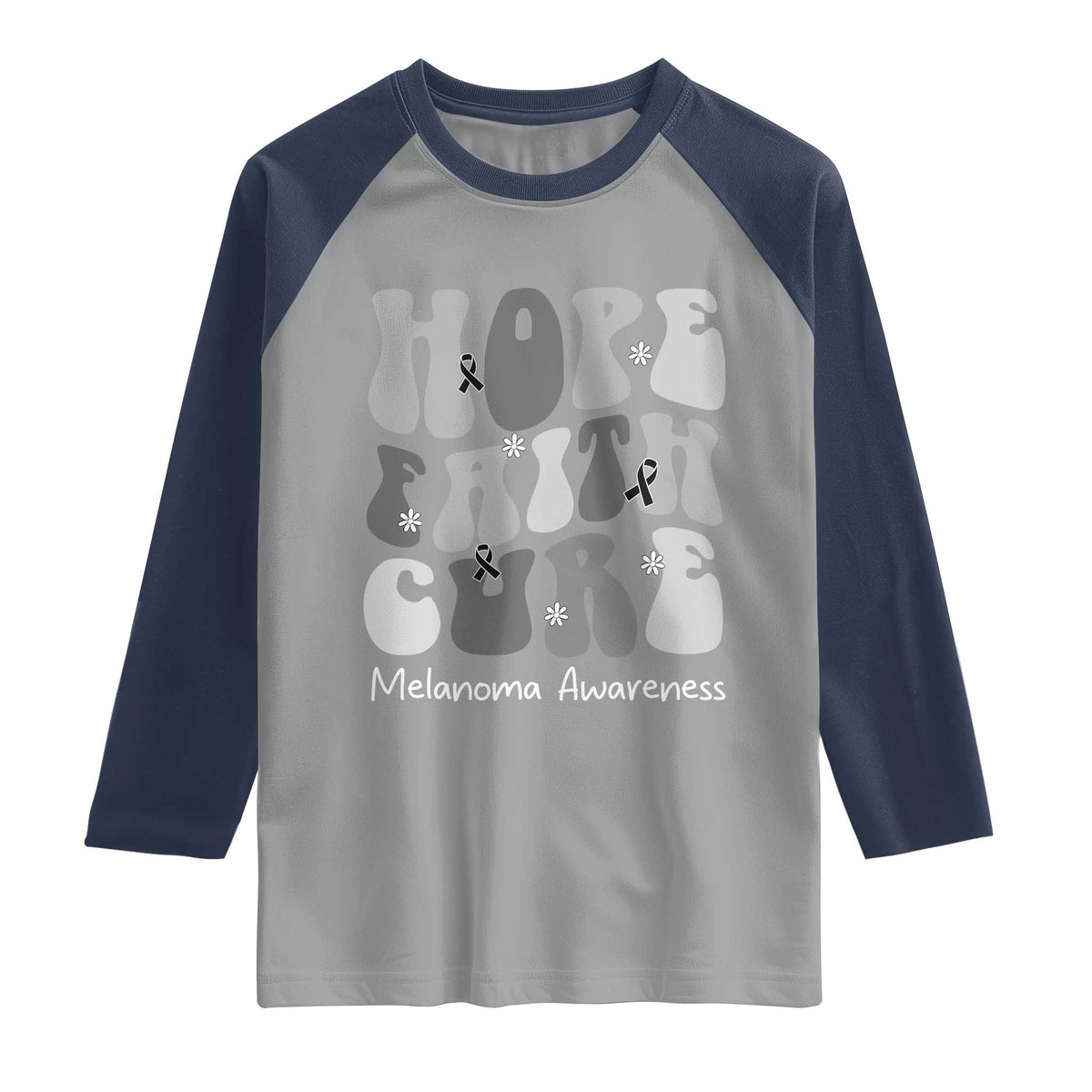 Faith Hope Cure Melanoma Awareness Raglan Shirt Skin Cancer Fighter TS12 Sport Gray Navy Print Your Wear