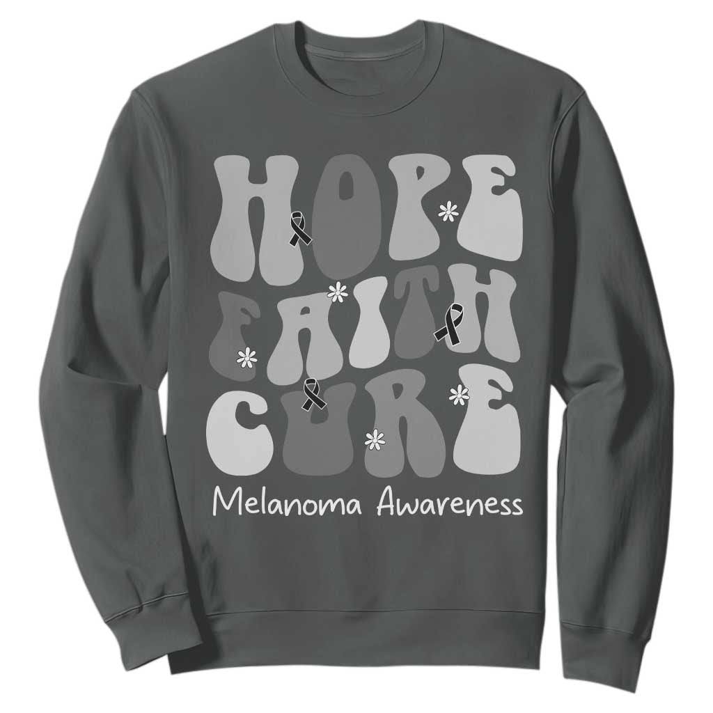 Faith Hope Cure Melanoma Awareness Sweatshirt Skin Cancer Fighter TS12 Dark Heather Print Your Wear