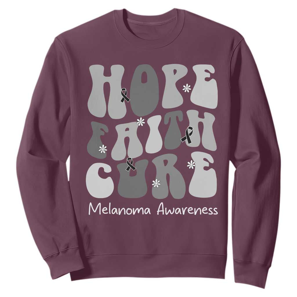 Faith Hope Cure Melanoma Awareness Sweatshirt Skin Cancer Fighter TS12 Maroon Print Your Wear