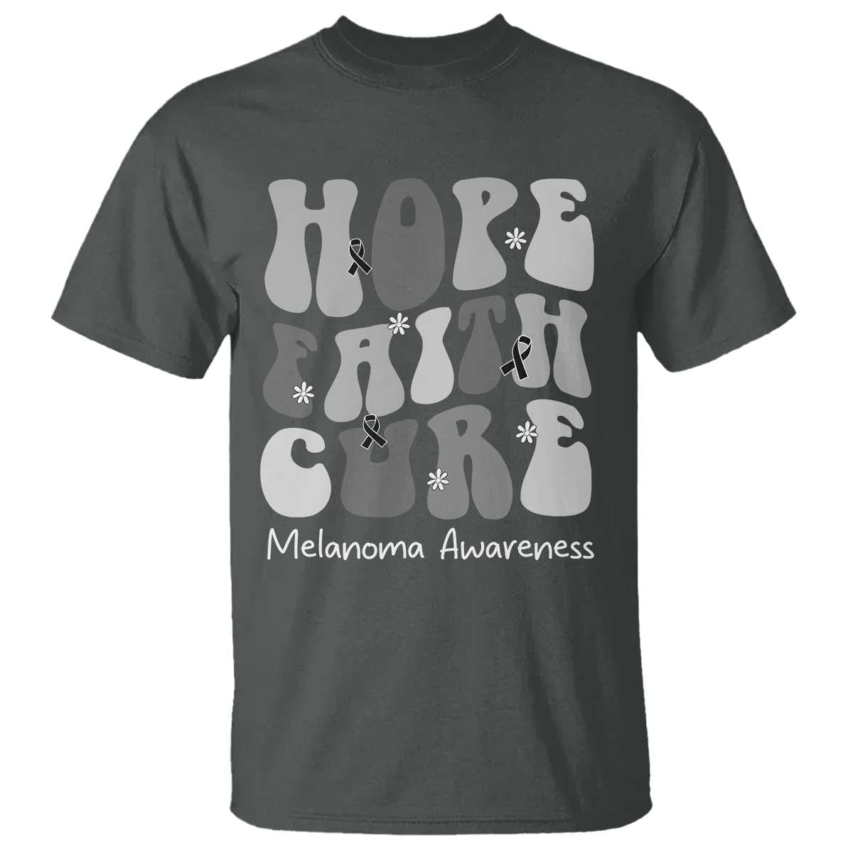 Faith Hope Cure Melanoma Awareness T Shirt Skin Cancer Fighter TS12 Dark Heather Print Your Wear