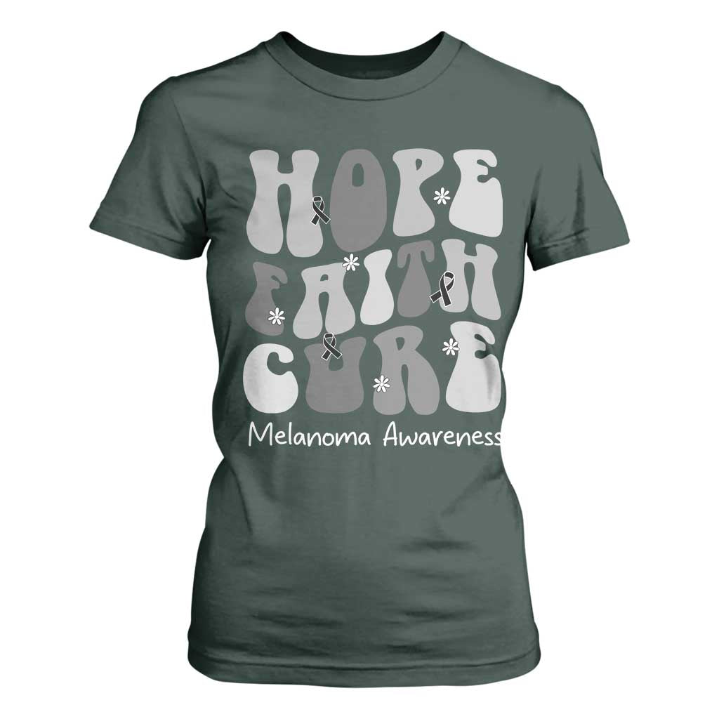 Faith Hope Cure Melanoma Awareness T Shirt For Women Skin Cancer Fighter TS12 Dark Forest Green Print Your Wear