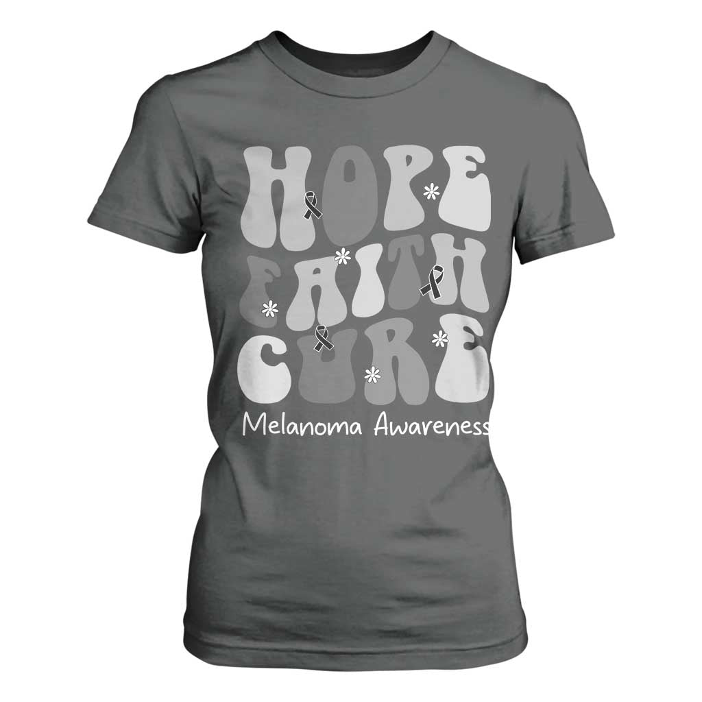 Faith Hope Cure Melanoma Awareness T Shirt For Women Skin Cancer Fighter TS12 Dark Heather Print Your Wear