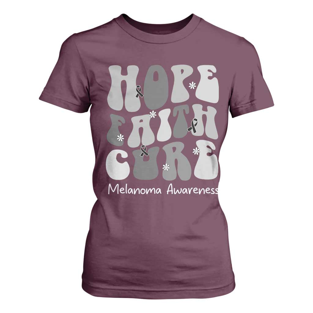Faith Hope Cure Melanoma Awareness T Shirt For Women Skin Cancer Fighter TS12 Maroon Print Your Wear