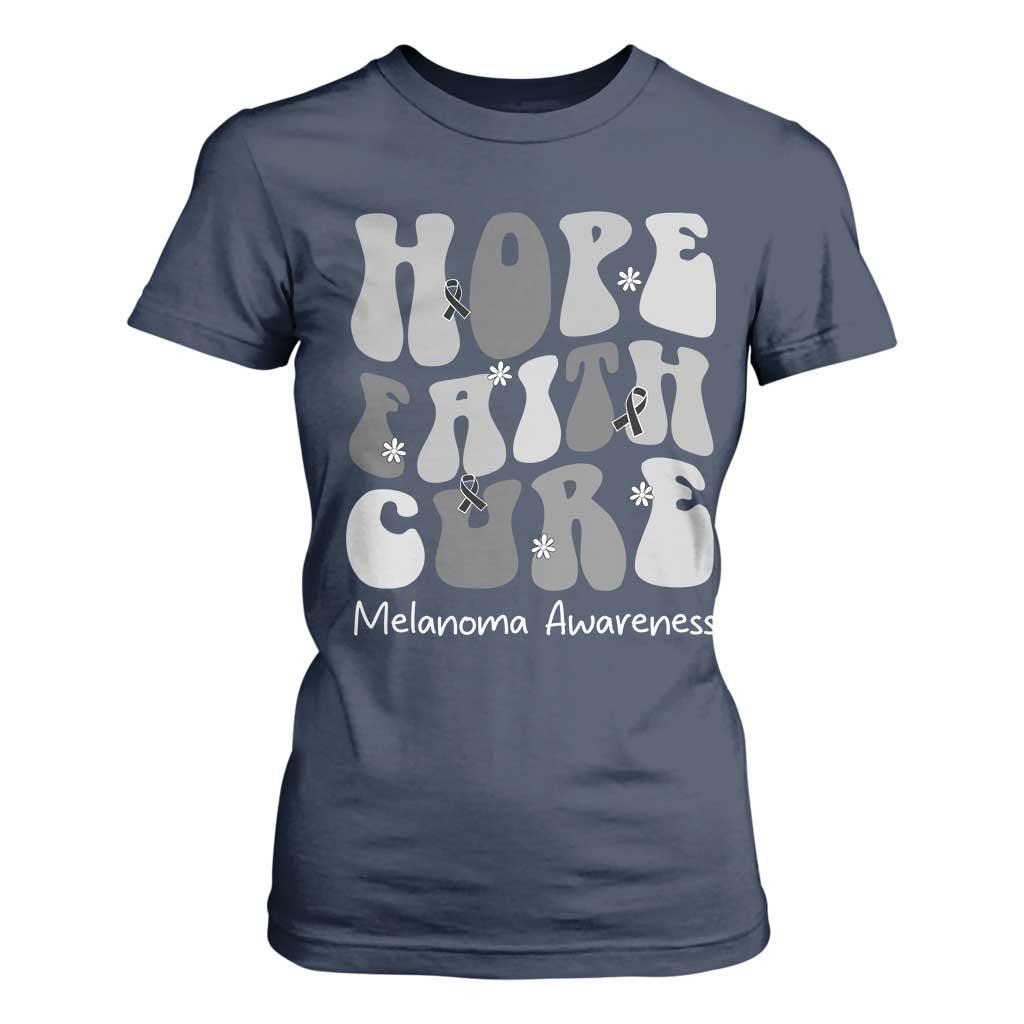 Faith Hope Cure Melanoma Awareness T Shirt For Women Skin Cancer Fighter TS12 Navy Print Your Wear